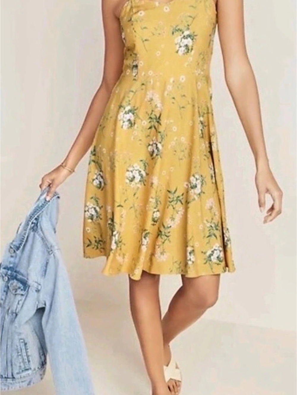 Old Navy Fit & Flare Floral Cami Dress Yellow & White